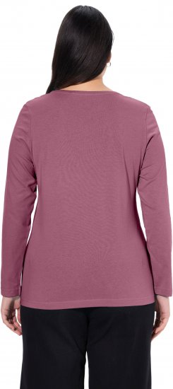 Ulla Popken Basic Round Neck Long Sleeve Slim Fit Cotton Tee Dark Rose - T-shirt - 