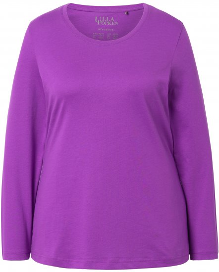 Ulla Popken Basic Round Neck Long Sleeve Slim Fit Cotton Tee Purple - T-shirt - 
