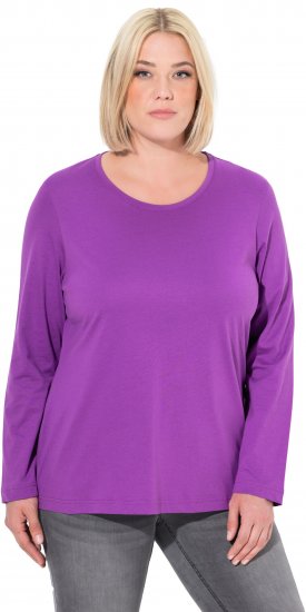 Ulla Popken Basic Round Neck Long Sleeve Slim Fit Cotton Tee Purple - T-shirt - 
