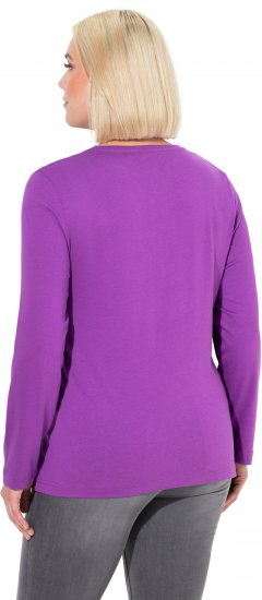 Ulla Popken Basic Round Neck Long Sleeve Slim Fit Cotton Tee Purple - T-shirt - 