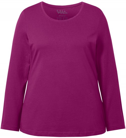 Ulla Popken Basic Round Neck Long Sleeve Slim Fit Cotton Tee Berry - T-shirt - 