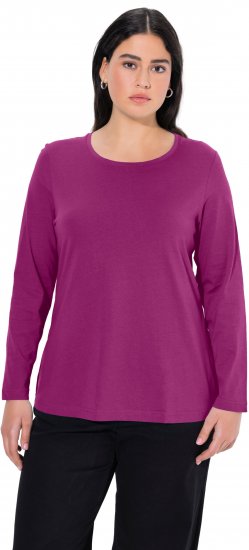 Ulla Popken Basic Round Neck Long Sleeve Slim Fit Cotton Tee Berry - T-shirt - 