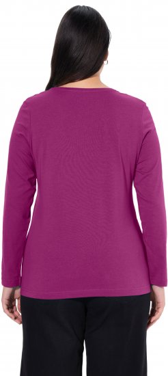 Ulla Popken Basic Round Neck Long Sleeve Slim Fit Cotton Tee Berry - T-shirt - 