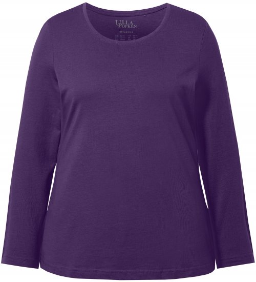 Ulla Popken Basic Round Neck Long Sleeve Slim Fit Cotton Tee Deep Violet - T-shirt - 