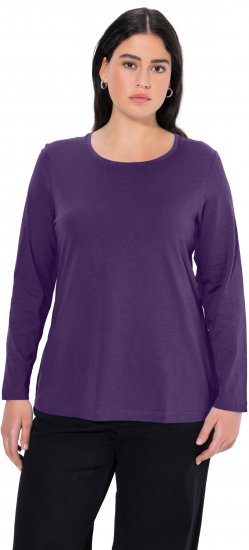 Ulla Popken Basic Round Neck Long Sleeve Slim Fit Cotton Tee Deep Violet - T-shirt - 