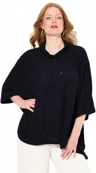 Ulla Popken Sparkling Draped Collared Tee Navy Blue - T-shirt stampate da donna - 