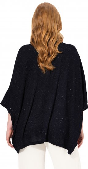 Ulla Popken Sparkling Draped Collared Tee Navy Blue - T-shirt stampate da donna - 