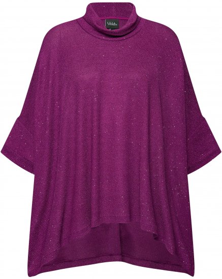 Ulla Popken Sparkling Draped Collared Tee Mulberry - T-shirt stampate da donna - 