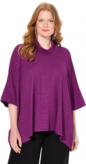 Ulla Popken Sparkling Draped Collared Tee Mulberry - T-shirt stampate da donna - 