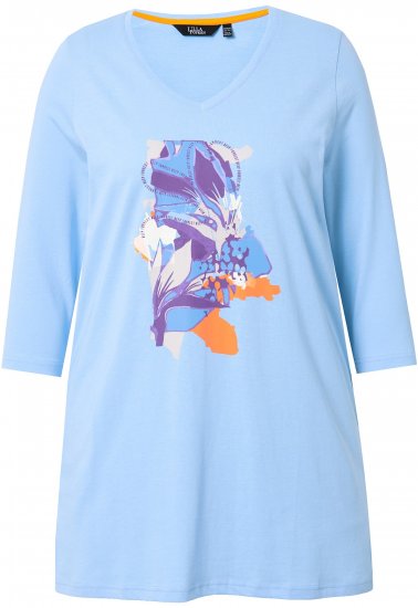 Ulla Popken Floral Motif 3/4 Sleeve Tunic Tee Light Blue - T-shirt stampate da donna - 