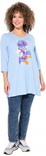 Ulla Popken Floral Motif 3/4 Sleeve Tunic Tee Light Blue - T-shirt stampate da donna - 