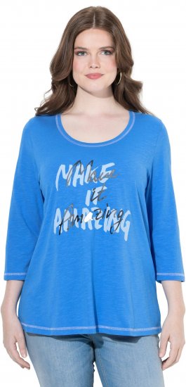 Ulla Popken Make It Amazing 3/4 Sleeve Graphic Tee Pacific Blue - T-shirt stampate da donna - 