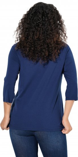 Ulla Popken Smile Rhinestone 3/4 Sleeve Graphic Tee Ink Blue - T-shirt stampate da donna - 