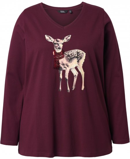 Ulla Popken Fawn Long Sleeve Graphic Tee Plum - T-shirt stampate da donna - 