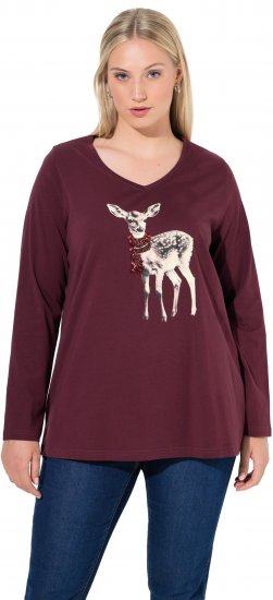 Ulla Popken Fawn Long Sleeve Graphic Tee Plum - T-shirt stampate da donna - 
