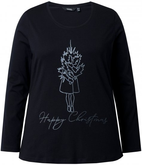 Ulla Popken Holiday Long Sleeve Graphic Tee Black - T-shirt stampate da donna - 
