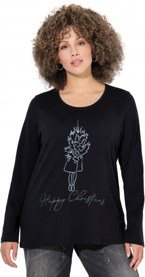 Ulla Popken Holiday Long Sleeve Graphic Tee Black - T-shirt stampate da donna - 