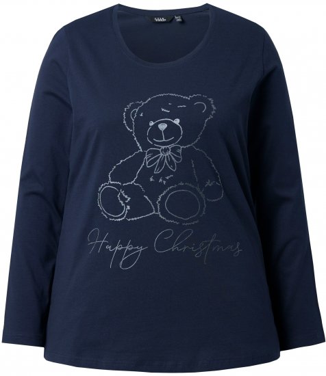 Ulla Popken Holiday Long Sleeve Graphic Tee Navy Blue - T-shirt stampate da donna - 
