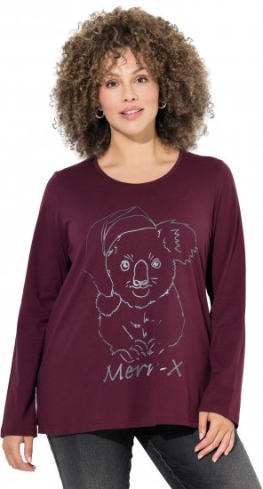 Ulla Popken Holiday Long Sleeve Graphic Tee Plum - T-shirt stampate da donna - 