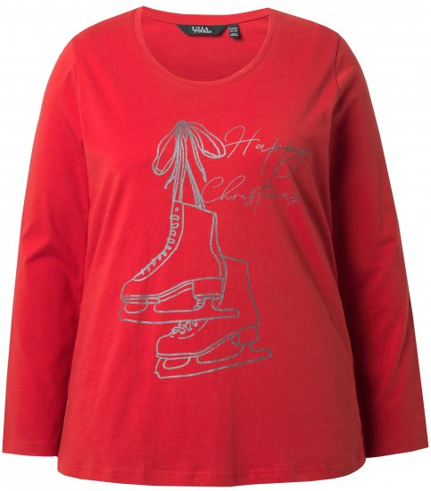 Ulla Popken Holiday Long Sleeve Graphic Tee Salsa Red - T-shirt stampate da donna - 