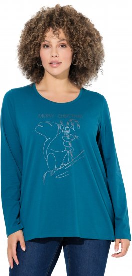 Ulla Popken Holiday Long Sleeve Graphic Tee Teal - T-shirt stampate da donna - 