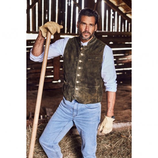jP1880 Finest Goat Suede Traditional Vest Dark Brown - Trachten & Oktoberfest - Costumi Oktoberfest taglie forti (Trachten)