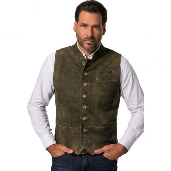 jP1880 Finest Goat Suede Traditional Vest Dark Brown - Trachten & Oktoberfest - Costumi Oktoberfest taglie forti (Trachten)