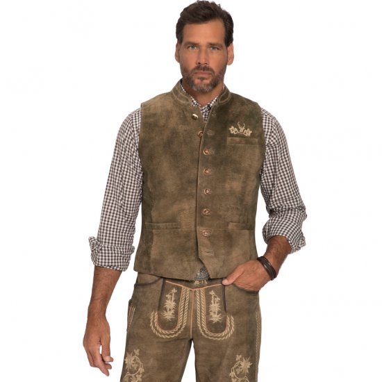 JP1880 Vest Goat Suede Traditional Moss Green - Trachten & Oktoberfest - Costumi Oktoberfest taglie forti (Trachten)