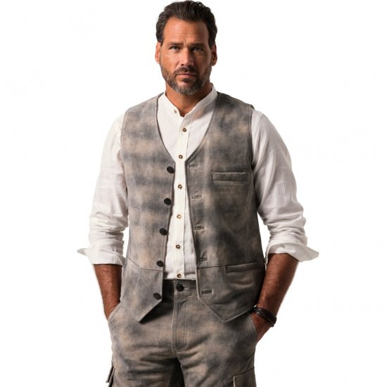 JP1880 Vest Traditional Cowhide Graphite Grey - Trachten & Oktoberfest - Costumi Oktoberfest taglie forti (Trachten)