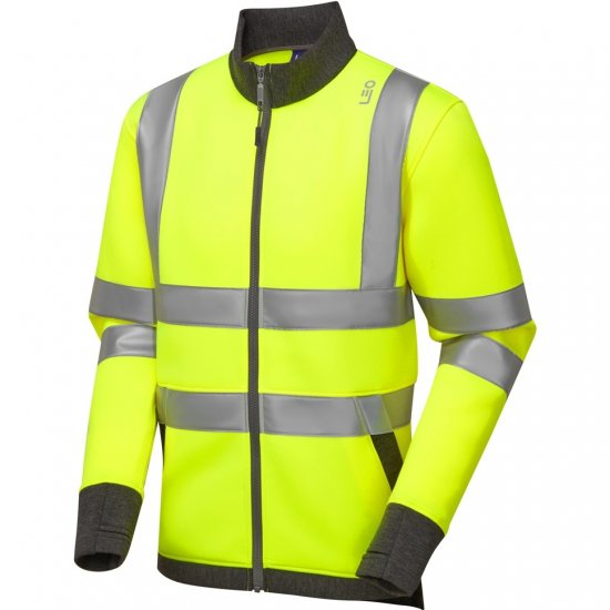 Leo Arganite Ecoviz Zipped Sweatshirt Hi-Vis Yellow - Abbigliamento da lavoro - Abbigliamento da Lavoro Taglie Forti Uomo