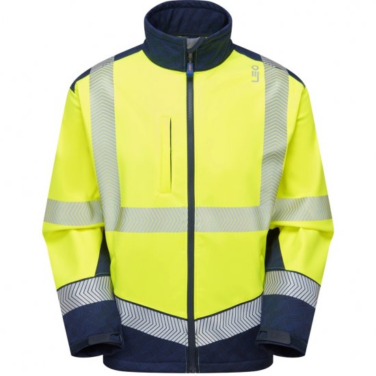 Leo Bowden Ecoviz Softshell Jacket Hi-Vis Yellow/Navy Print - Abbigliamento da lavoro - Abbigliamento da Lavoro Taglie Forti Uomo
