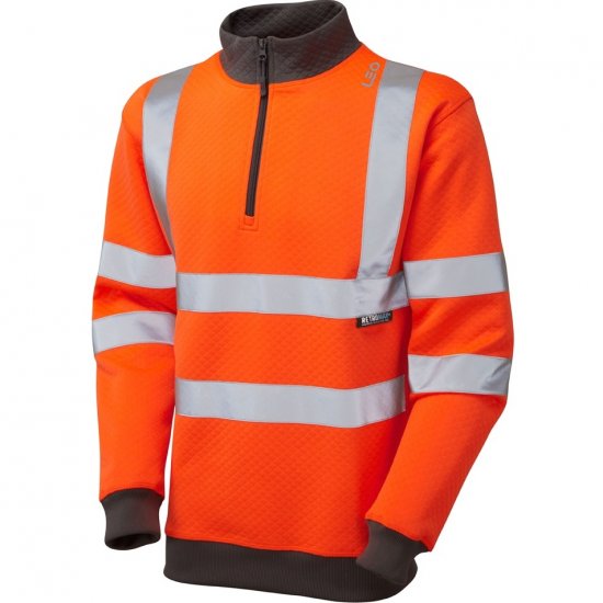 Leo Brynsworthy Ecoviz 1/4 Zip Sweatshirt Hi-Vis Orange - Abbigliamento da lavoro - Abbigliamento da Lavoro Taglie Forti Uomo