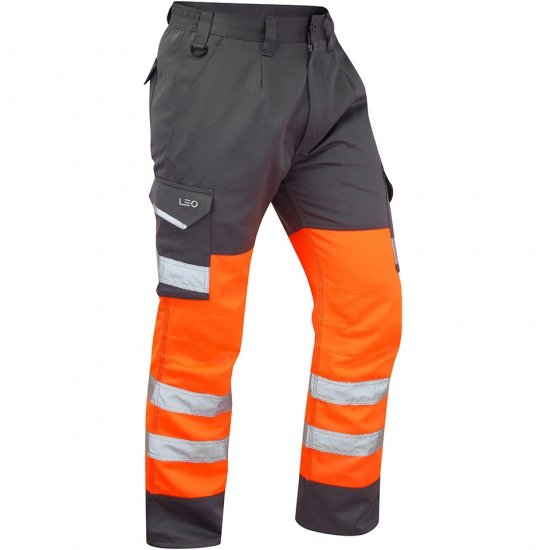 Leo Bideford Ecoviz Poly/Cotton Cargo Trouser Hi-Vis Orange/Grey - Abbigliamento da lavoro - Abbigliamento da Lavoro Taglie Forti Uomo
