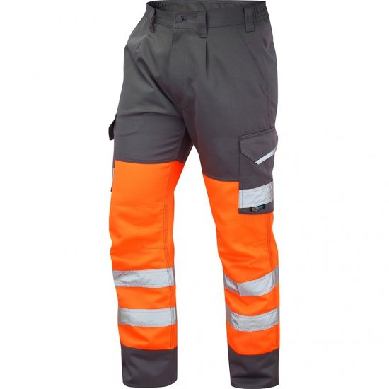 Leo Bideford Ecoviz Poly/Cotton Cargo Trouser Hi-Vis Orange/Grey - Abbigliamento da lavoro - Abbigliamento da Lavoro Taglie Forti Uomo