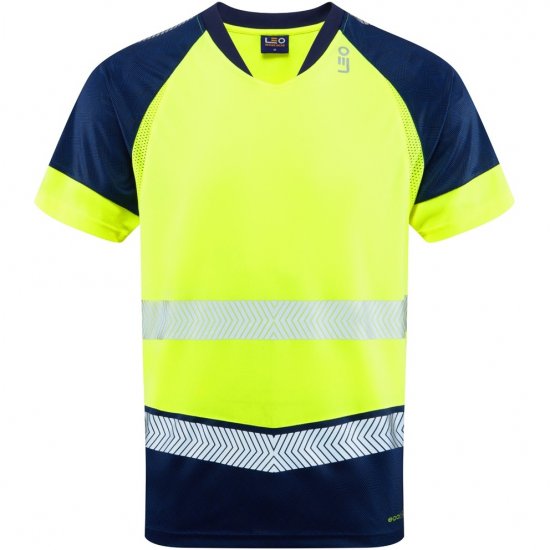 Leo Forda Ecoviz Performance+ Dual Colour T-Shirt Hi-Vis Yellow/Navy Print - Abbigliamento da lavoro - Abbigliamento da Lavoro Taglie Forti Uomo