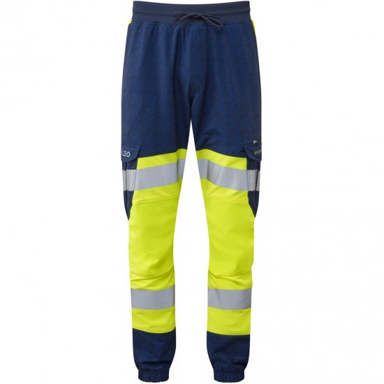 Leo Hawkridge Ecoviz High Performance 4X Stretch Trouser Hi-Vis Yellow/Navy Print - Abbigliamento da lavoro - Abbigliamento da Lavoro Taglie Forti Uomo