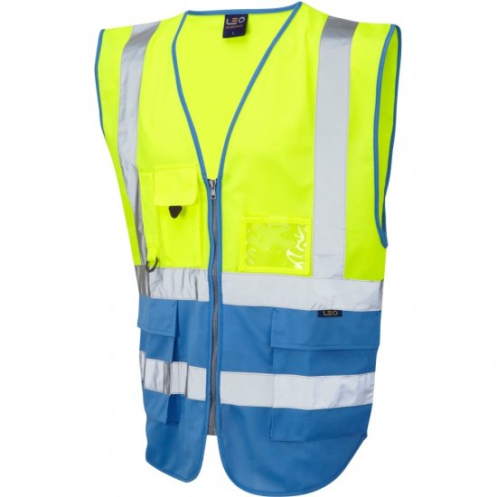 Leo Lynton Ecoviz Superior Waistcoat Hi-Vis Yellow/Deep Sky Blue - Abbigliamento da lavoro - Abbigliamento da Lavoro Taglie Forti Uomo
