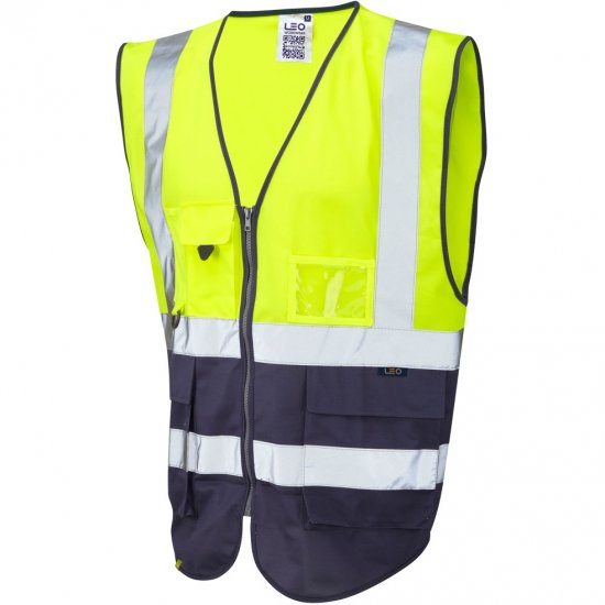 Leo Lynton Ecoviz Superior Waistcoat Hi-Vis Yellow/Navy - Abbigliamento da lavoro - Abbigliamento da Lavoro Taglie Forti Uomo