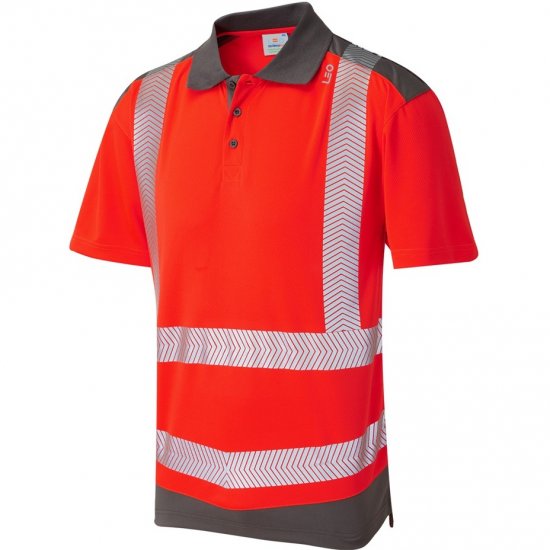 Leo Peppercombe Ecoviz Performance+ Dual Colour Polo Shirt Hi-Vis Red/Grey - Abbigliamento da lavoro - Abbigliamento da Lavoro Taglie Forti Uomo