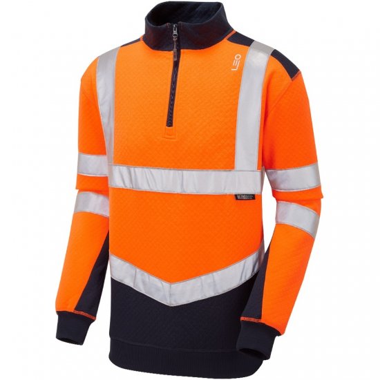Leo Tapeley Ecoviz Dual Colour 1/4 Zip Sweatshirt Hi-Vis Orange/Navy - Abbigliamento da lavoro - Abbigliamento da Lavoro Taglie Forti Uomo