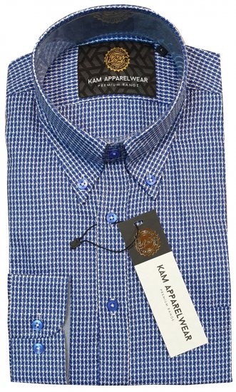 Kam Jeans P001 Long Sleeve Premium Shirt Blue - Camicie - Camicie Taglie Forti Uomo