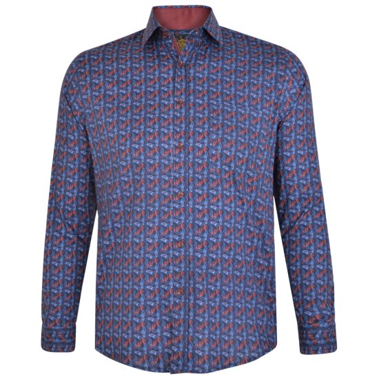 Kam Jeans P005 LS Digital Leaf Print Shirt - Camicie - Camicie Taglie Forti Uomo