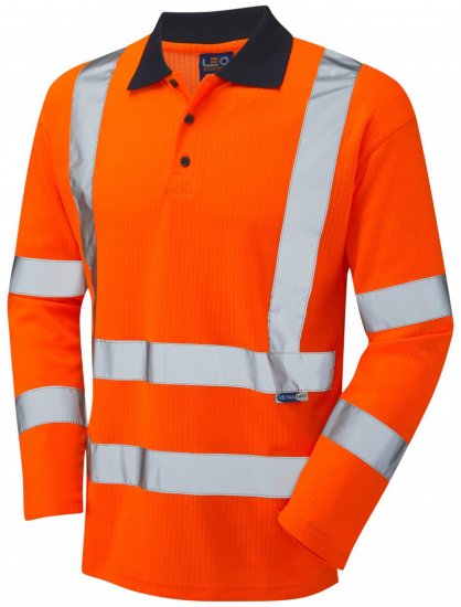 Leo Swimbridge Comfort L/S Polo Shirt Hi-Vis Orange - Abbigliamento da lavoro - Abbigliamento da Lavoro Taglie Forti Uomo