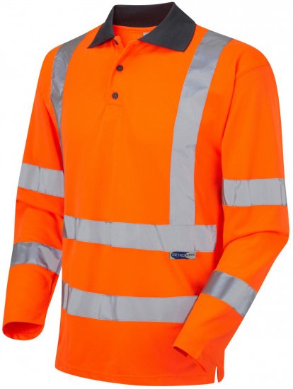Leo Woolsery Coolviz L/S Polo Shirt Hi-Vis Orange - Abbigliamento da lavoro - Abbigliamento da Lavoro Taglie Forti Uomo