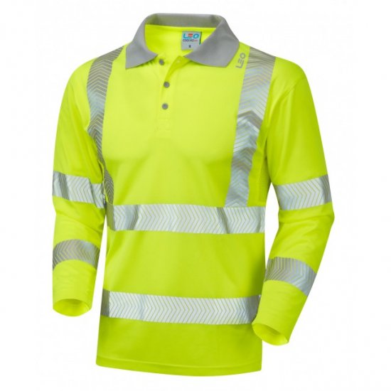 Leo Barricane Ecoviz Performance+ Sleeved Polo Shirt Hi-Vis Yellow - Abbigliamento da lavoro - Abbigliamento da Lavoro Taglie Forti Uomo