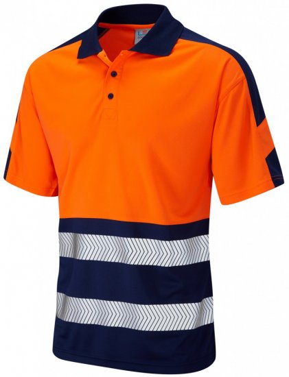 Leo Watersmeet Coolviz Plus Polo Hi-Vis Orange/Navy - Abbigliamento da lavoro - Abbigliamento da Lavoro Taglie Forti Uomo