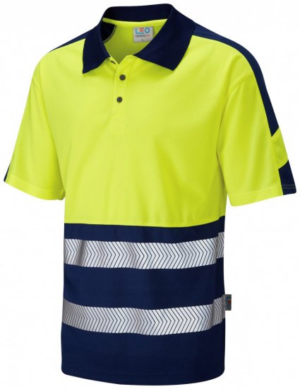 Leo Watersmeet Coolviz Plus Polo Hi-Vis Yellow/Navy - Abbigliamento da lavoro - Abbigliamento da Lavoro Taglie Forti Uomo