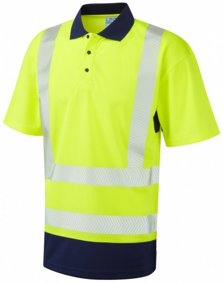 Leo Mortehoe Coolviz Plus Polo Hi-Vis Yellow/Navy - Abbigliamento da lavoro - Abbigliamento da Lavoro Taglie Forti Uomo