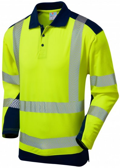 Leo Wringcliff Coolviz Plus L/S Polo Hi-Vis Yellow/Navy - Abbigliamento da lavoro - Abbigliamento da Lavoro Taglie Forti Uomo