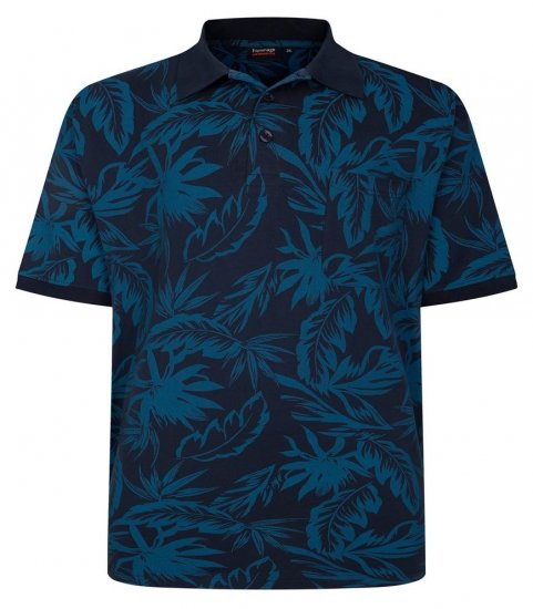 Espionage P222 Polo con stampa a foglie blu navy/teal - Polo - Polo Uomo Taglie Forti